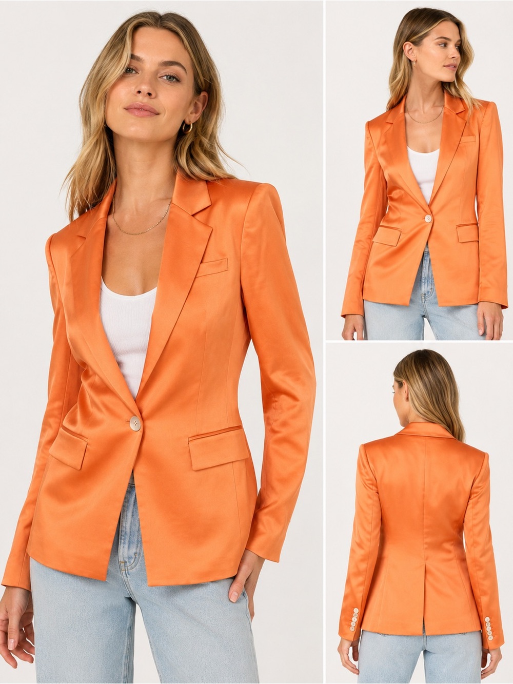 Veronica Beard Erie Satin Blazer Orange Coral Size 2 Made in USA EUC